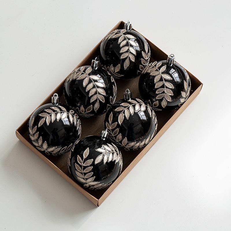 6PCS 8cm Boxed Christmas Balls Painted Balls Hanging Ball Pendants Handmade Pearl Willow Leaf Balls Christmas Tree Decoration Pendants