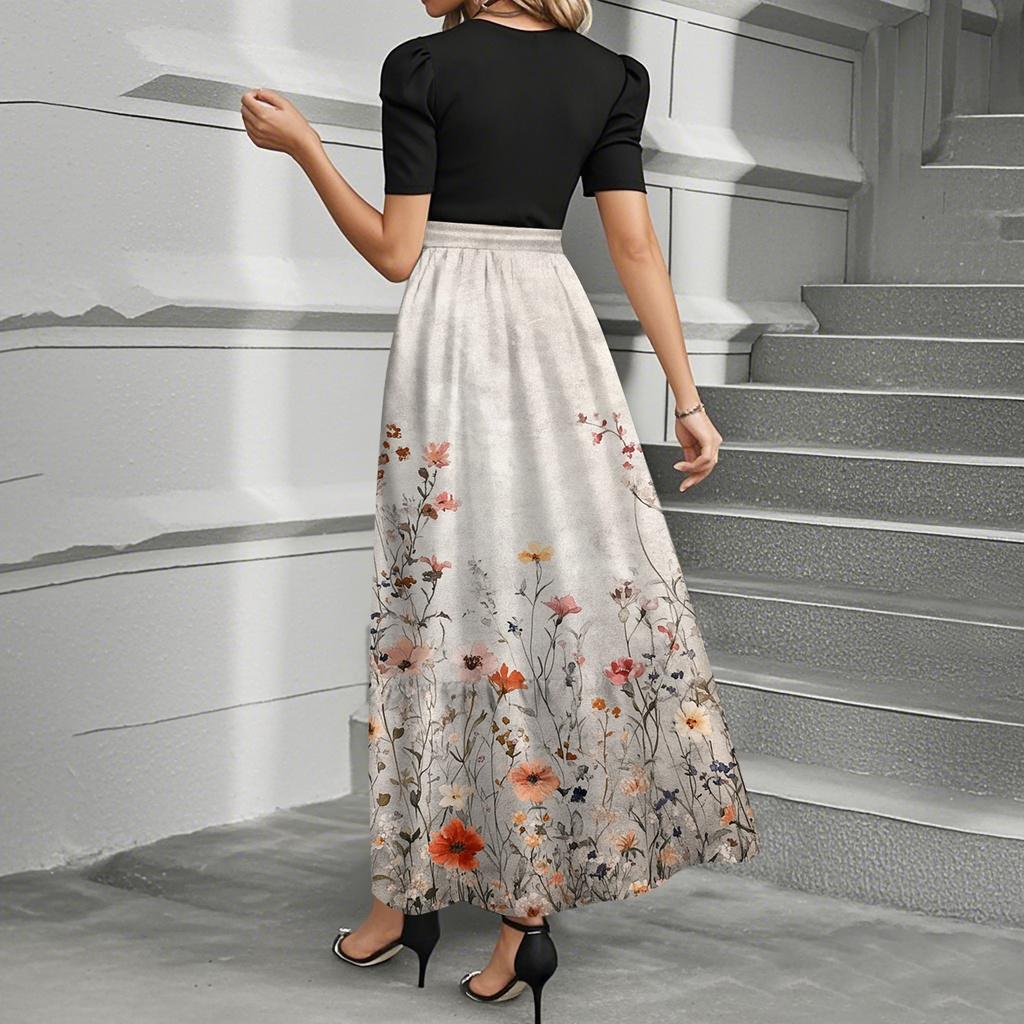 Женское модное повседневное платье с коротким рукавом и круглым вырезом с цветочной вышивкой, элегантное, темпераментное