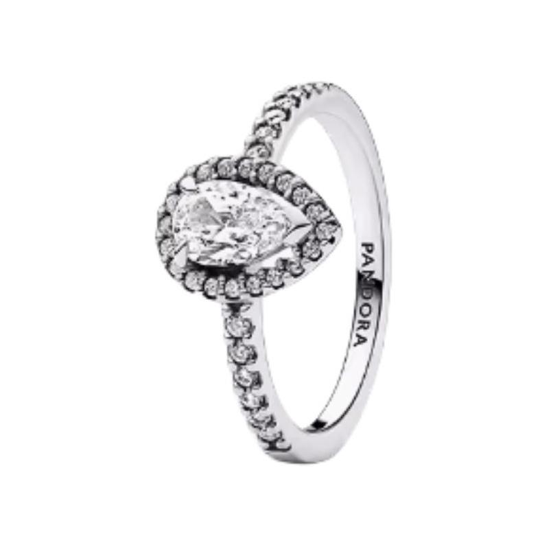 Pandora Pear-shaped halo design 925 silver ring women's silver 192835C01