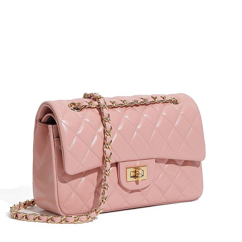 Cowhide bag, cowhide chain, small fragrance style, fashionable diamond grid bag, single shoulder crossbody women's bag, leather small square bag