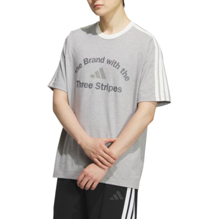 adidas Ss25 Футболка Свободного Кроя Круглый Вырез Спортивная Свободная Футболка с Коротким Рукавом Мужские Топы KF2479