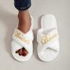 Embroidered Plush Slippers Indoor Anti Slip and Toe Exposed Slippers