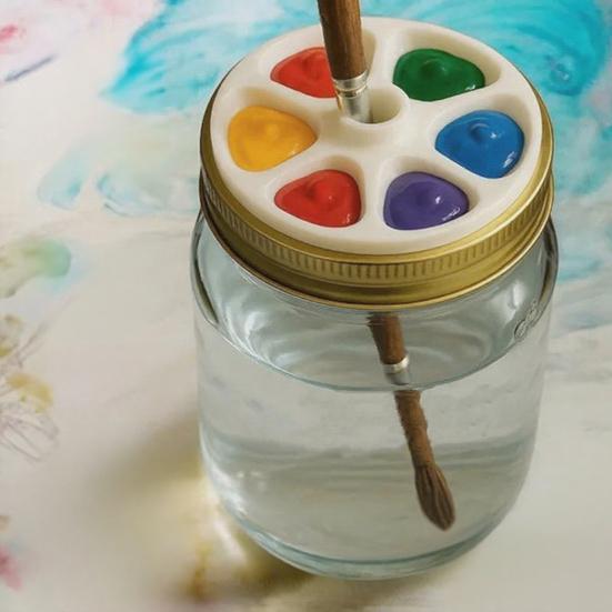 Mason Jar Palette Plum Blossom Shape Watercolor Paint Tray Portable DIY Doodle Mixing Dish for Kids Artists Beginner Painting Kit