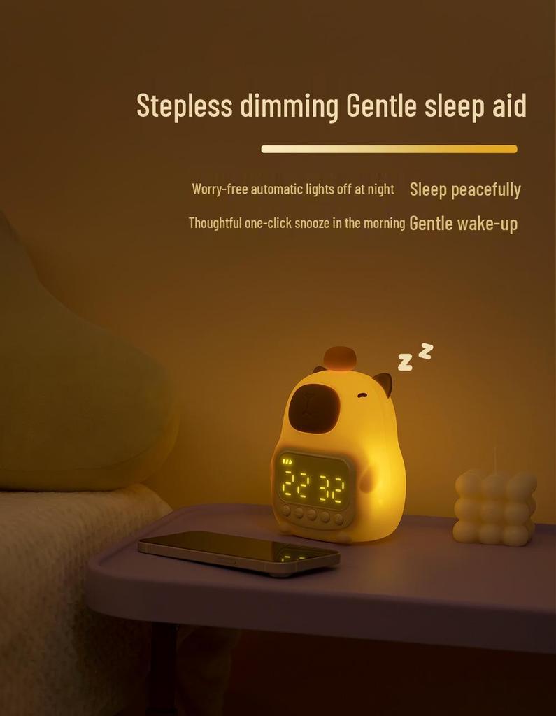 Rechargeable Capybara Silicone Alarm Clock & Dimmable Night Light LED