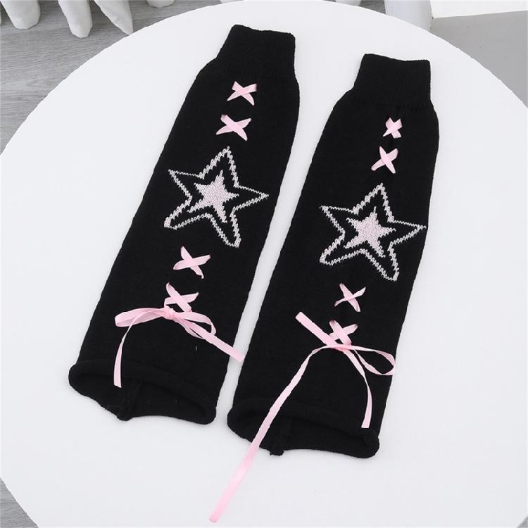 Женские вязаные гетры со звездным узором и завязками-лентами Harajuku Fairycore Расклешенные чехлы на стопы Длинные носки без пальцев