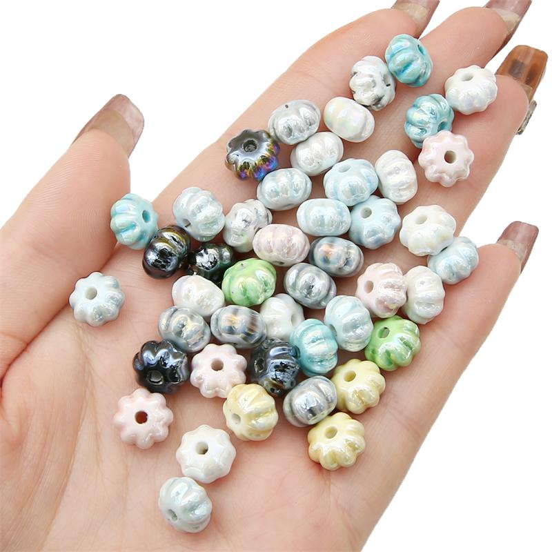 6 шт./пакет, керамические фарфоровые бусины ручной работы в форме тыквы, очаровательные бусины, свободные бусины-разделители для браслета, ожерелья, изготовление ювелирных изделий своими руками