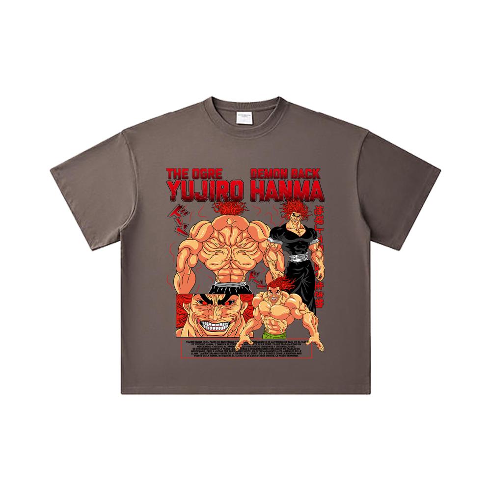 260 GSM Double Yarn 32 Count 100% Cotton Baki V6 Yujiro Print Unisex Heavy Cotton T Shirt… More