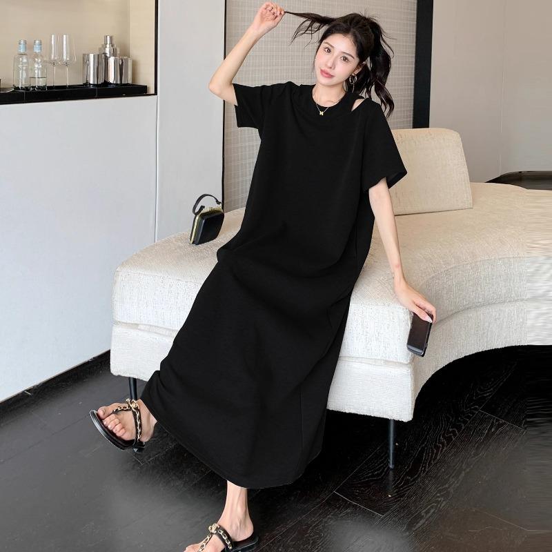 Женское платье-футболка Lazy, летнее, темпераментное, с открытыми плечами, большого размера, утягивающее, выше колена