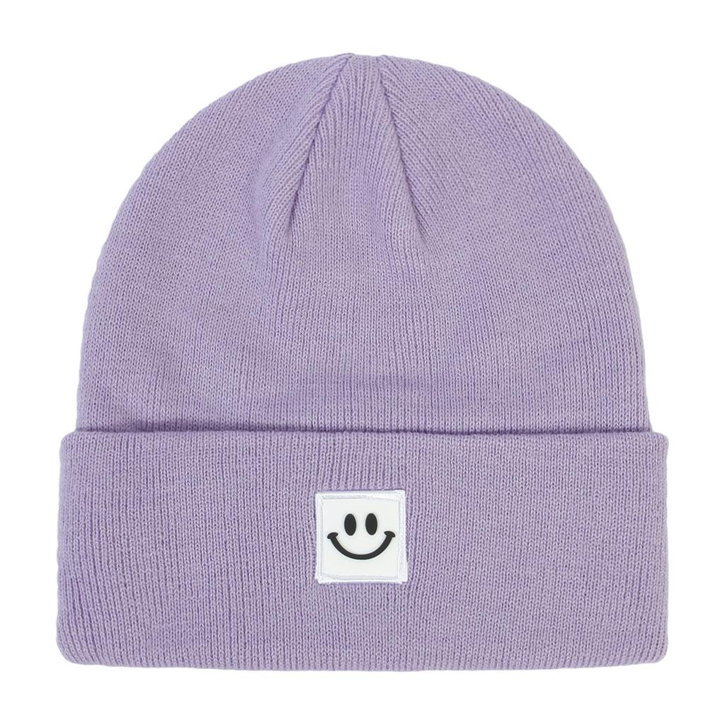 Women's Fashion Smiley Face Logo Hat Solid Color Knitted Hat Casual Outdoor Warm Beanie Men's Winter Hat