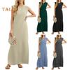 Летнее женское платье с круглым вырезом, трапециевидной формы, без рукавов, со свободной талией, однотонное, до щиколотки, длиной, OL, повседневное платье макси