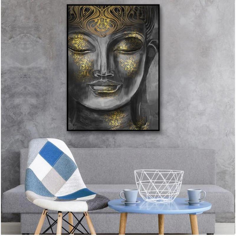 Pieces Modern Home Decor Wall Art Pictures For Living Room Golden Buddha Statue HD Canvas Oil Painting Bedroom Fashion Posters