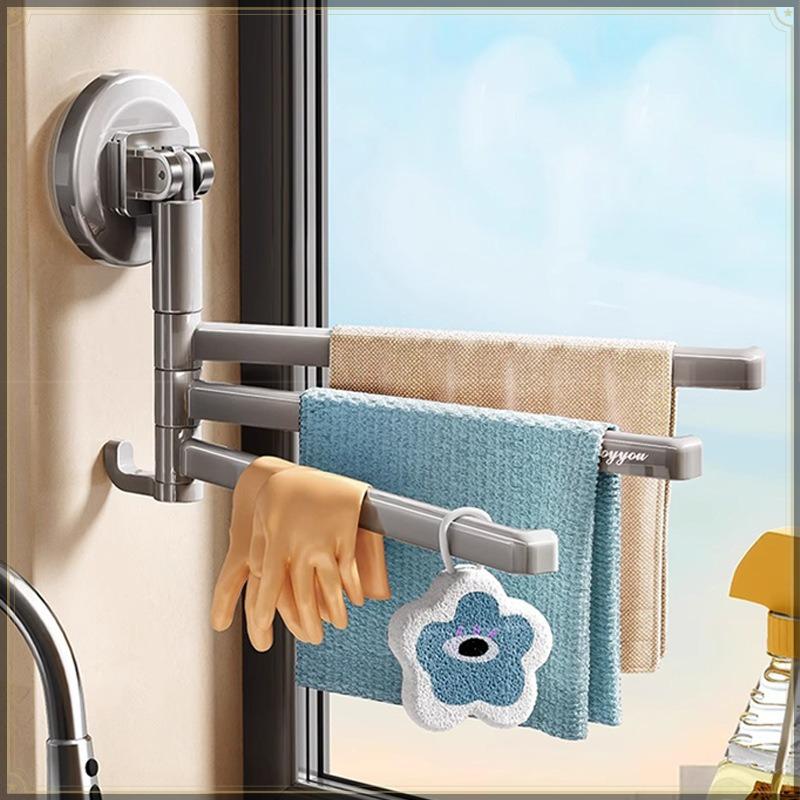 Suction Cup Dishcloth Holder Rotatable Multi Rod Wall Mount Abs Multifunctional Hanging Bar Kitchen Sink Sponge Rack Organizer