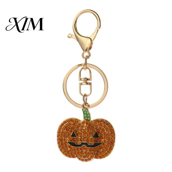 Metal Key Ring Halloween Rhinestone Pumpkin Keychain, Ghost Witch Hat Spider Web Cat Keychain Bag Charm, Car for Handbags Backpacks Decoration Bling