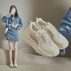 Корейские женские белые кроссовки на платформе весна-лето 2025 года — повседневный стиль, визуально увеличивающий рост, для студентов (Q018)