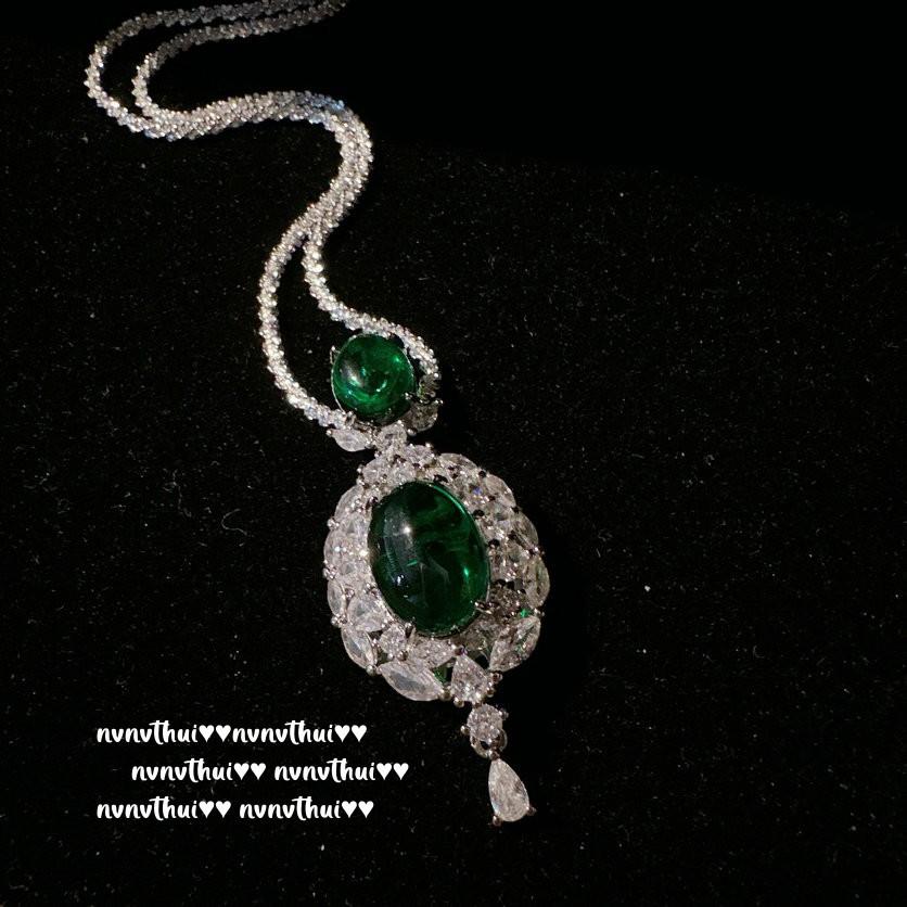 Колье-кулон Маргарет Тип, Антикварное, Позолоченное 18K Золотом, Серьги-гвоздики с Цирконами «Сахарная Башня» Цвета Мохито, Комбинация