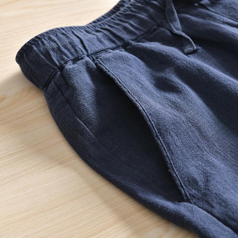 Мужские летние дышащие брюки прямого покроя из хлопка и льна DuPont Fabric с эластичной резинкой на талии