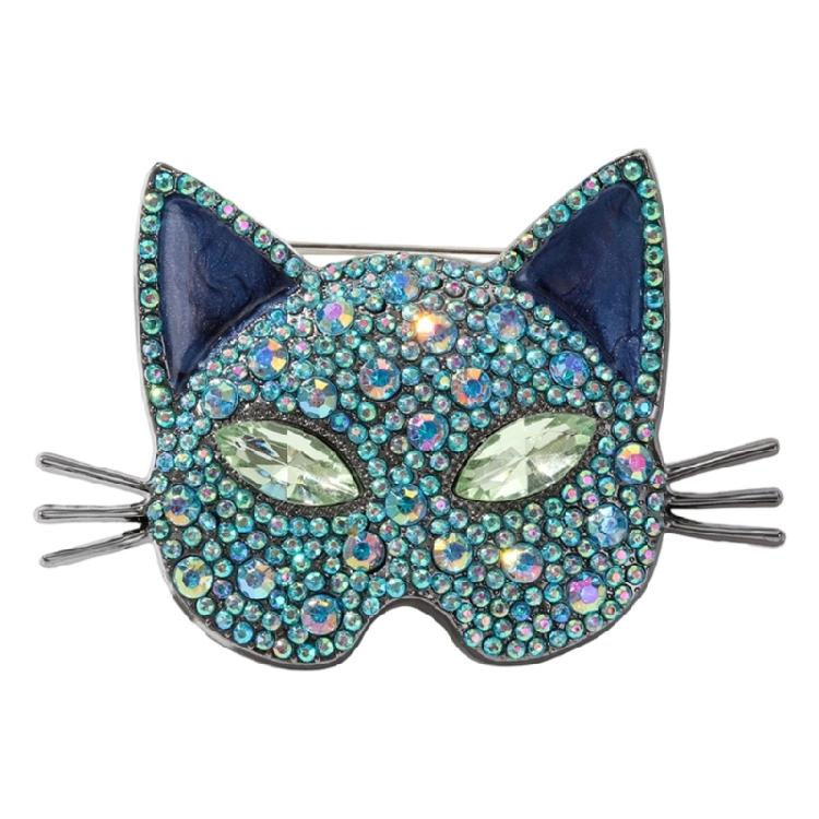 Stylish Cats Head Brooch With Glittering Crystals Versatile Accessory For Formal Attire And Casual Outfits