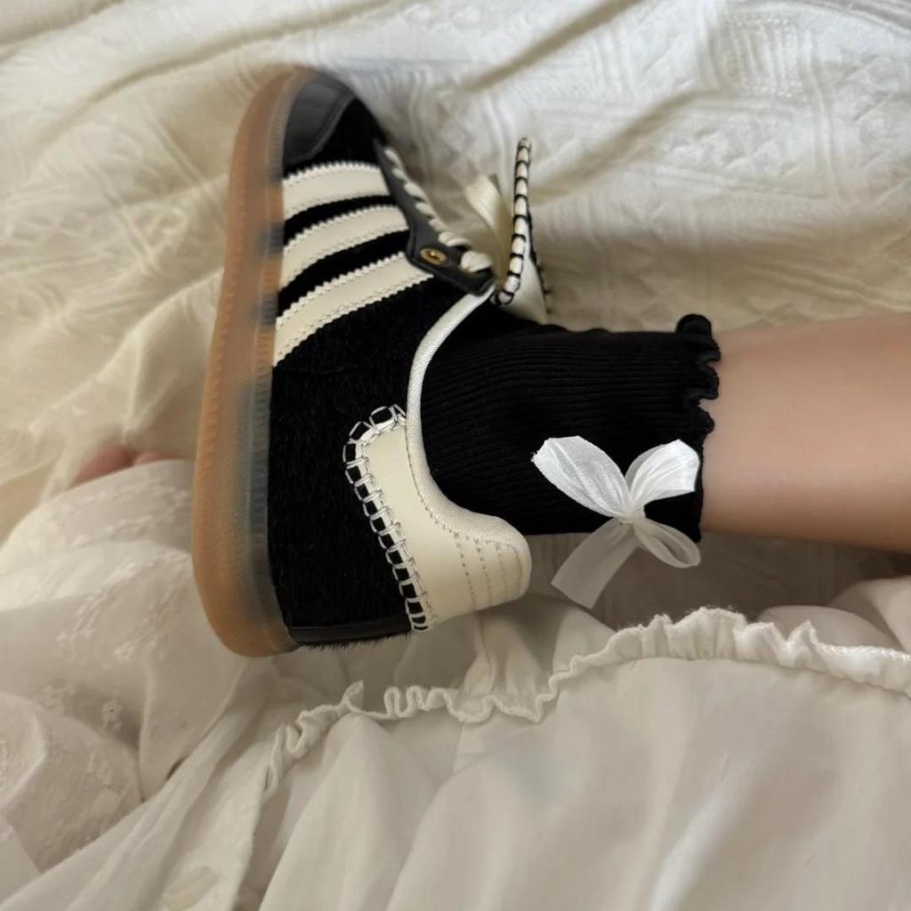 Mid-Calf Bowknot Cotton Socks - Solid Color, Ruffle Edge, Bubble Top, European & American Style Women's JK Socks