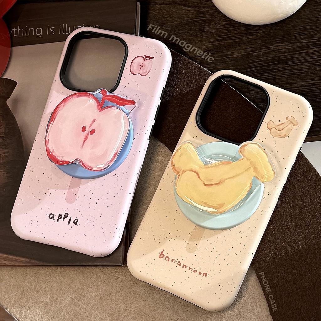 Magnetic Bracket IPhone16promax Mobile Phone Case Apple Banana Fruit 14 Suitable for 13 Film 15 Korean 11