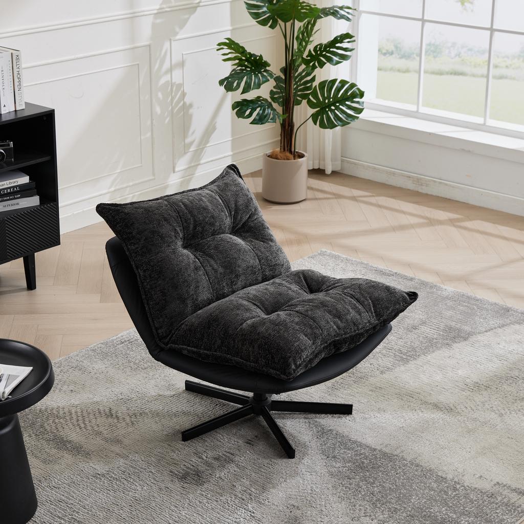 Relax Chair, 3-Way Backrest (95 degrees/110 degrees/125 degrees) - Black Metal Legs, Cat-Scratch Faux Leather, Chenille Cover, Memory Foam
