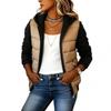 Womens Color Block Patchwork Fake Two-Piece Hooded Cotton Coat Zip Pocket Daily Commute Winter Outerwear
