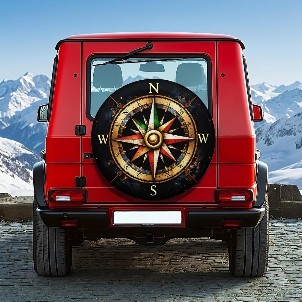 Vintage Compass Tire Cover Universal Fit For Off-Road SUV Adventure Durable Polyester Spare Wheel Protector