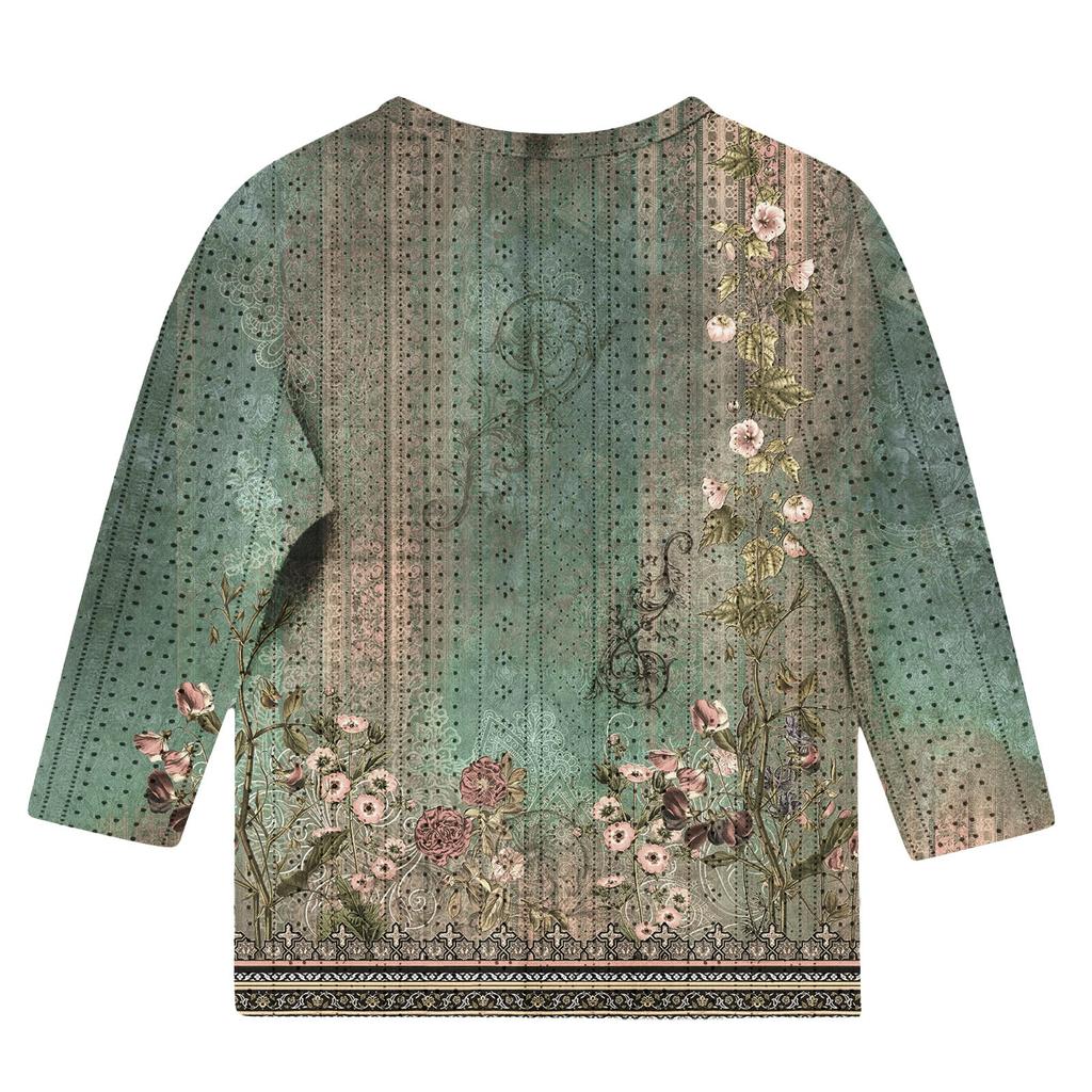 Топы с принтом для девочек 5-16 лет с круглым вырезом и рукавами 3/4 Футболки Модные топы Наряды Футболки