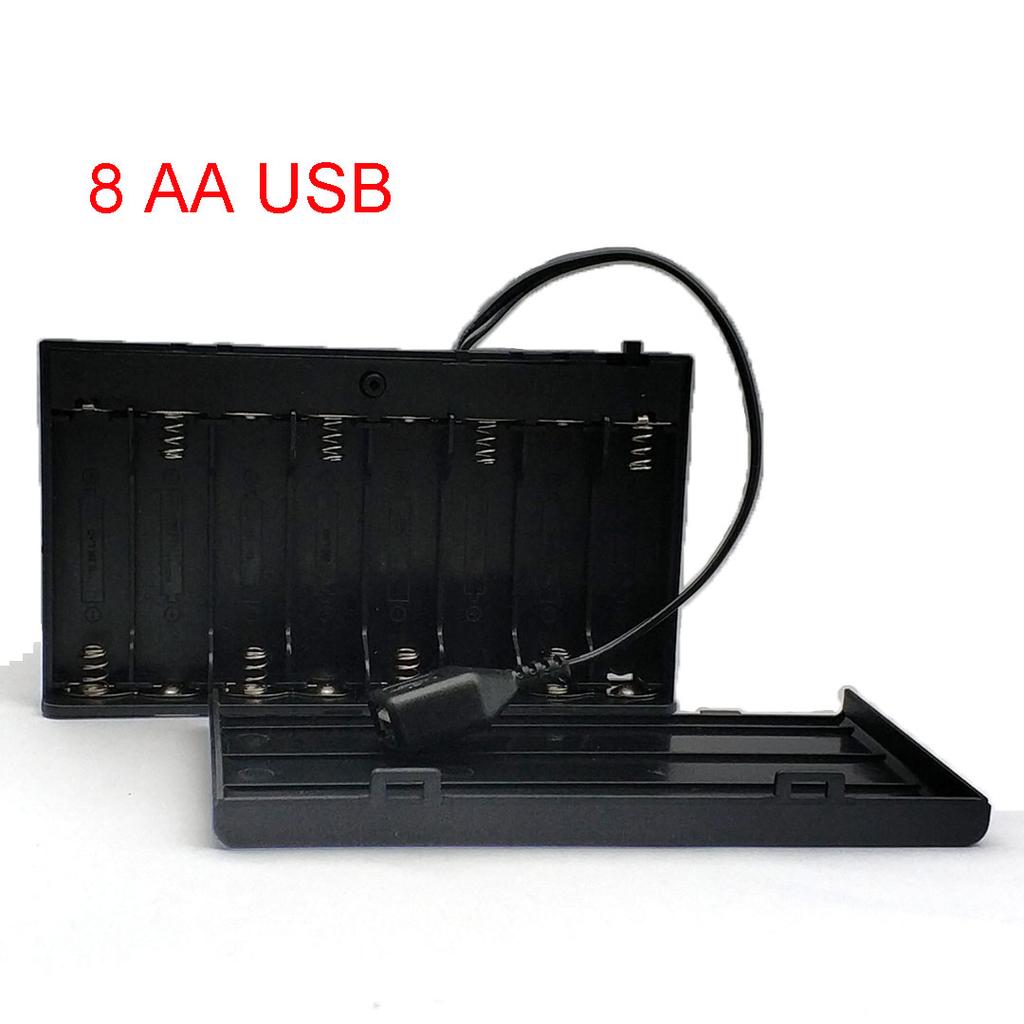 Держатель для батареек AA USB Бокс для батареек AA Кейс для батареек AA с USB-портом питания с крышкой с переключателем с 2/3/4/6/8 слотами DIY