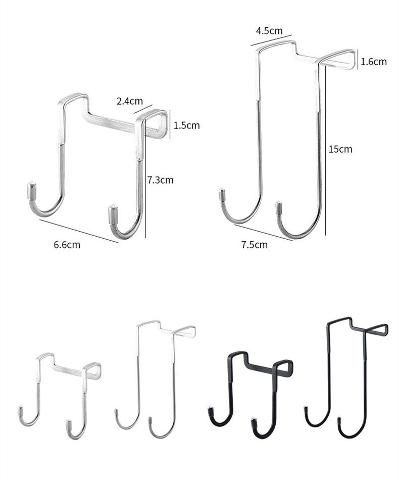 Stainless Steel Hook Free Punching Double S-Shape Hook Kitchen Bathroom Cabinet Door Back Type Coat Towel Storage Hanger