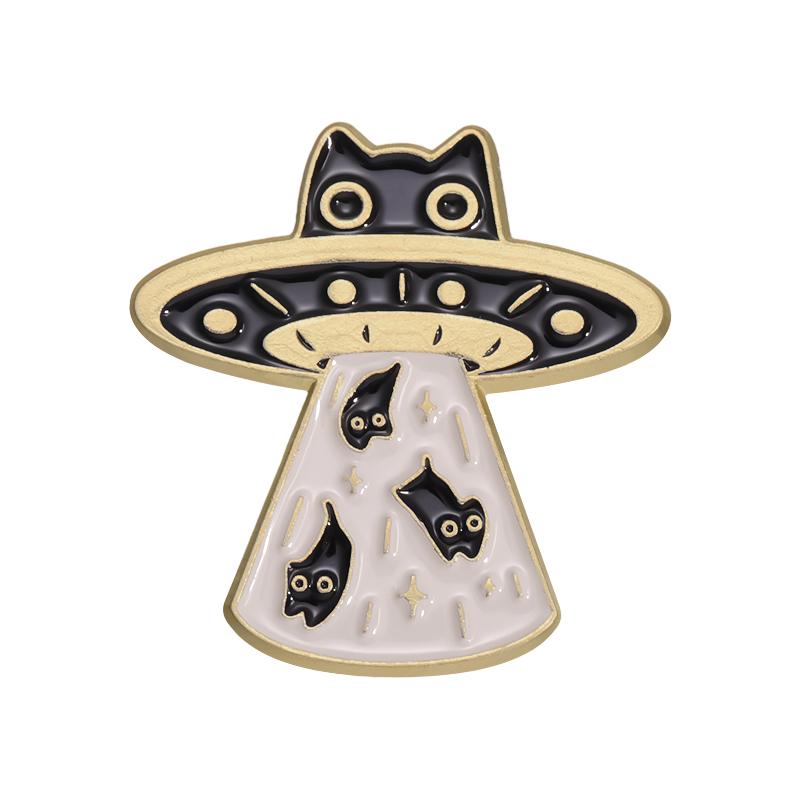 Cute Cats Enamel Pins Custom MOTHERFLUFFER Alien Cat Brooches Lapel Badges Cartoon Animal Jewelry Gift for Kids Friends