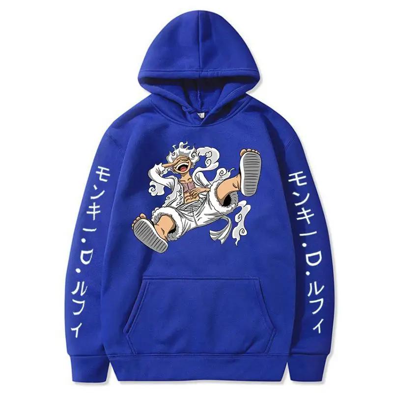 New Anime Printed Hoodies for Men ONE PIECE Gear Fifth Fear Luffy Sun Gold Pullover Hooded Casual Streetwear Unisex Sweatshirts