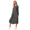 2022 autumn and winter new European and American women's clothing, solid color casual long-sleeved dress, curved hem loose dress