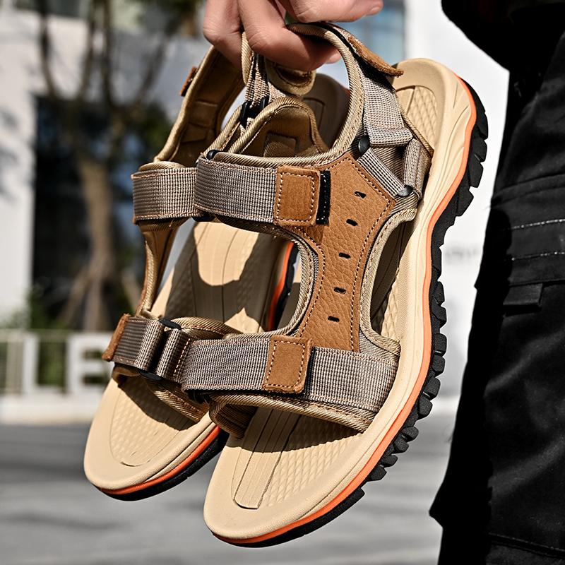 Модные летние мужские сандалии, уличные римские сандалии, пляжные противоскользящие повседневные кожаные легкие сандалии с открытым носком для мальчиков, спортивные сандалии, большой размер 47