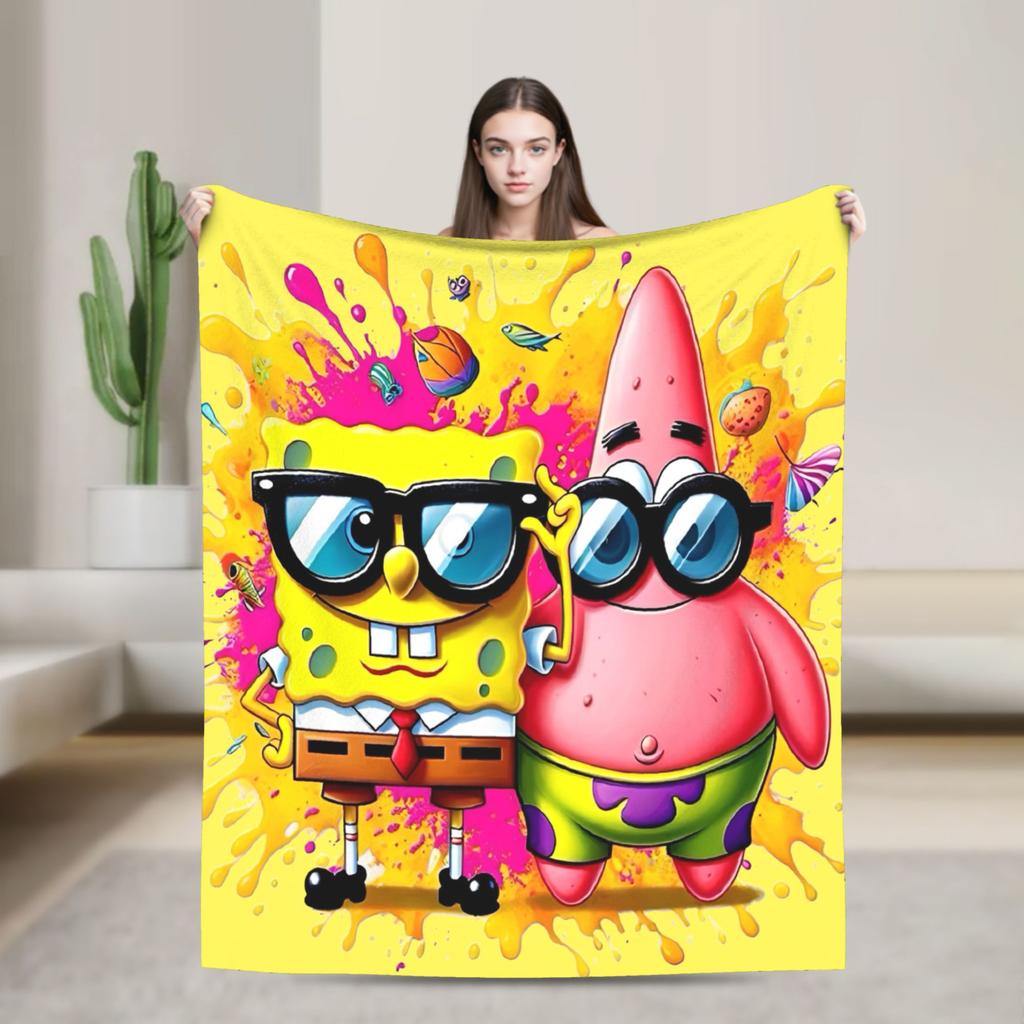 SpongeBob SquarePants Cartoon Blankets Squidward Flannel Funny Breathable Throw Blanket for Chair Covering Sofa Textile Decor