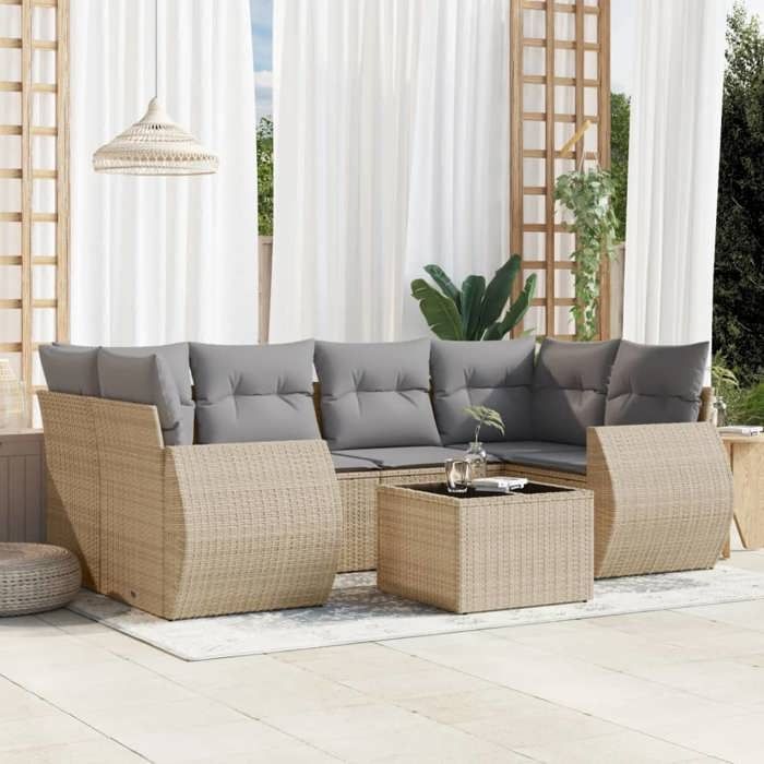 VidaXL Garden Lounge Set with Cushions 7 Pcs, Patio Sofas, Patio Furniture Set, Outdoor Furniture, Beige 3221118