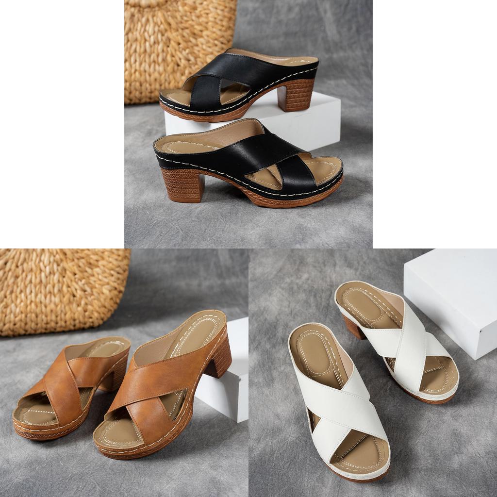 Womens Open Toe Platform Sandals With Rubber Sole And Cross Strap Design For Summer