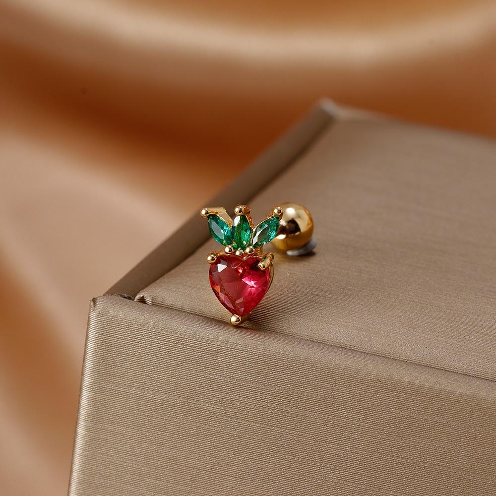 Fashion Stainless Steel Mini Zirconia Stud Earrings For Women Luxury Cute Fruits Helix Tragus Piercing Earrings Party Jewelry