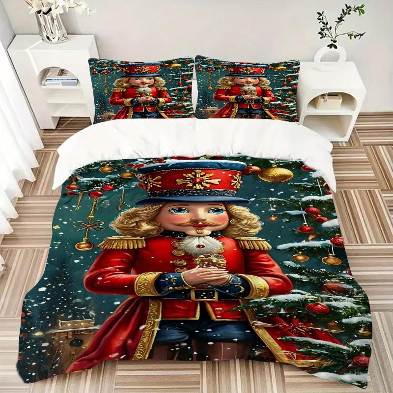3Pcs Christmas Nutcracker Soldier Bedding Set Quilt Cover Pillowcase Home Christmas Halloween Gift 1 Duvet Cover 2 Pillowcase S27