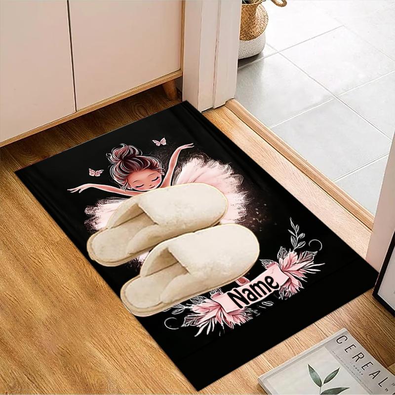 1PC Custom Name Ballerina Art Theme Floor Mat Ideal for Living Room, Game Rooms, Office, Bedroom,Floor Mat Playful Design