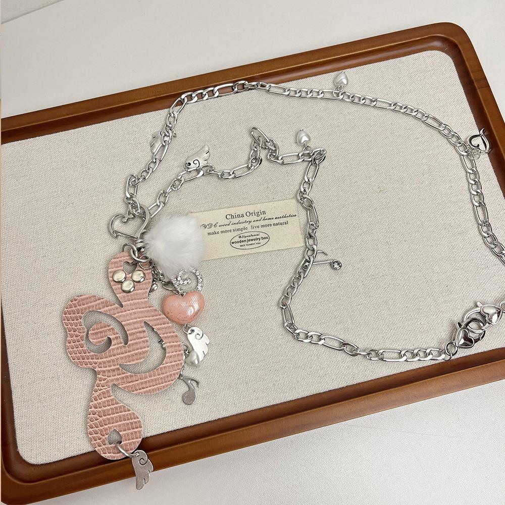 Y2K Musical Notes Necklace Jewelry Furball Wing Chain Choker Heart Pendant Necklace  Unisex