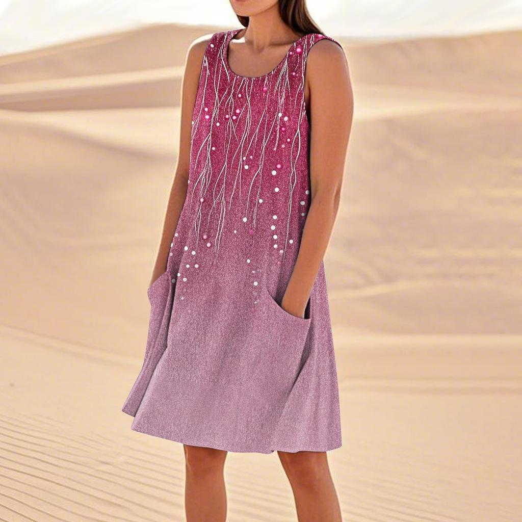 Летние платья для женщин, свободные пляжные повседневные сарафаны без рукавов с карманами, платье-майка