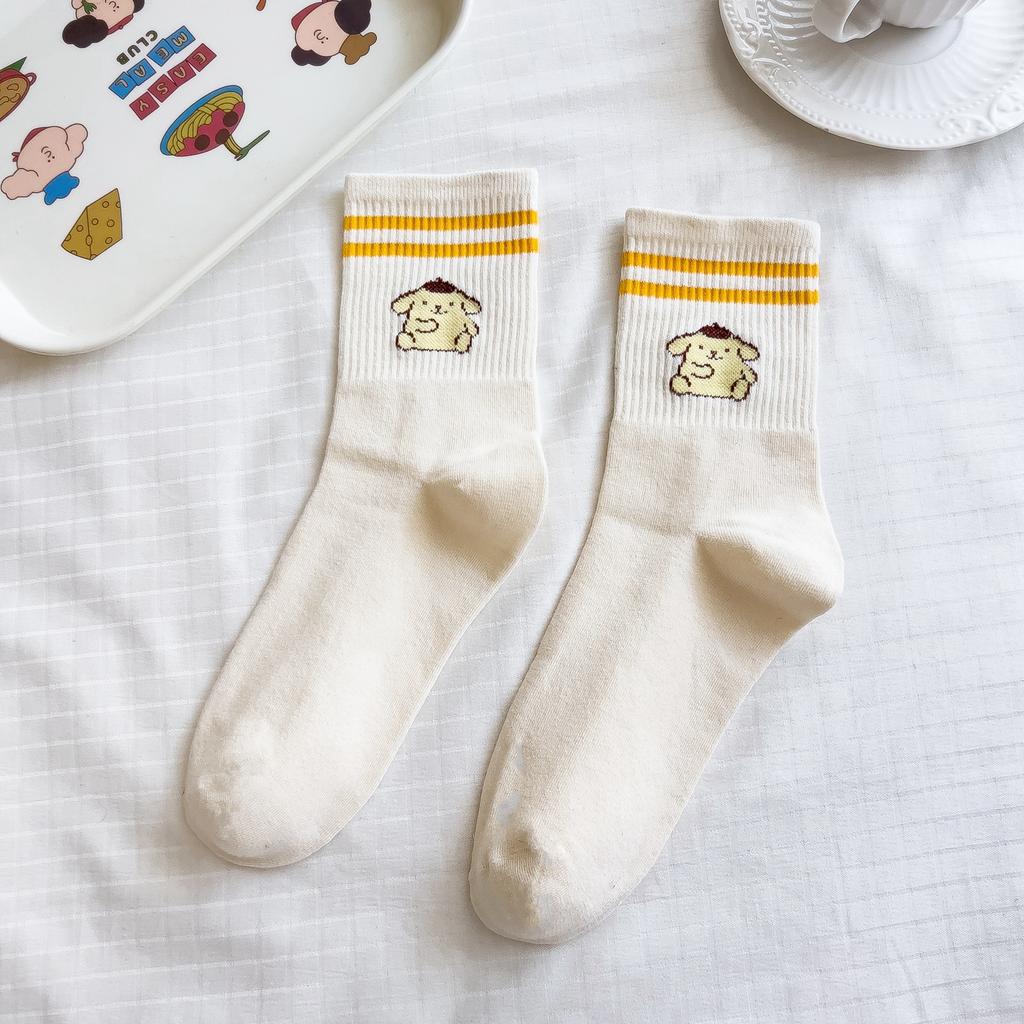 Sanrio Mymelody Cinnamoroll Pom Pom Purin Носки средней длины Инс Дышащие Минималистичный дизайн Повседневные спортивные носки Подарки для девочек Милые