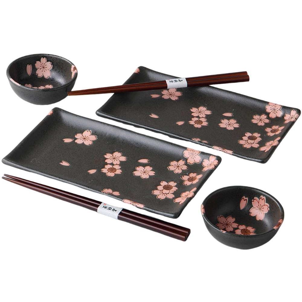 Набор "Танец Сакуры" Ale-net, Керамика Мино, Сделано в Японии, 21,8 см Ш x 12,5 см Г x 2 см В