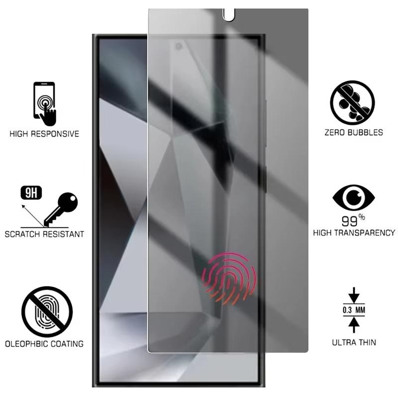 Защитное стекло с защитой конфиденциальности для Samsung Galaxy S23/S22/S21 Plus/Note20/S24/S25/S26 Ultra и iPhone 17/16 - Защита от отпечатков пальцев, от разбиения, от царапин, от масляных пятен - 1 шт.