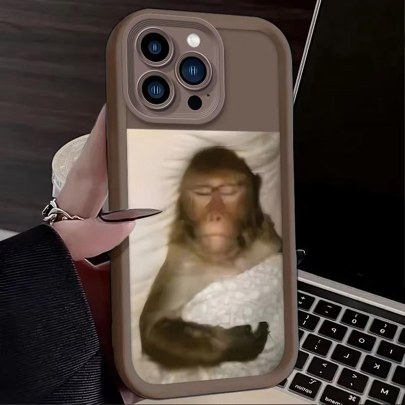 Забавная спящая обезьянка Милый чехол для телефона для iPhone 16 15 14 13 12 11 Pro Max XS Max XR 7 8 Plus Ударопрочная силиконовая задняя крышка