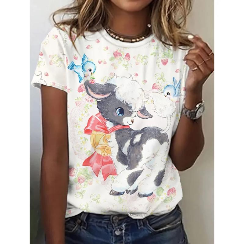 Women's T-Shirts Cartoon Characters Cute Pattern 3d Print Tshirt Funny Cartoon Animal Casual Short Sleeve O Neck Female Clothing