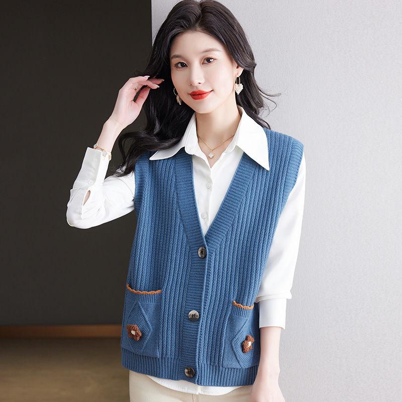 Вязаный жилет для женщин среднего возраста, весенний новый модный короткий жилет-свитер для женщин