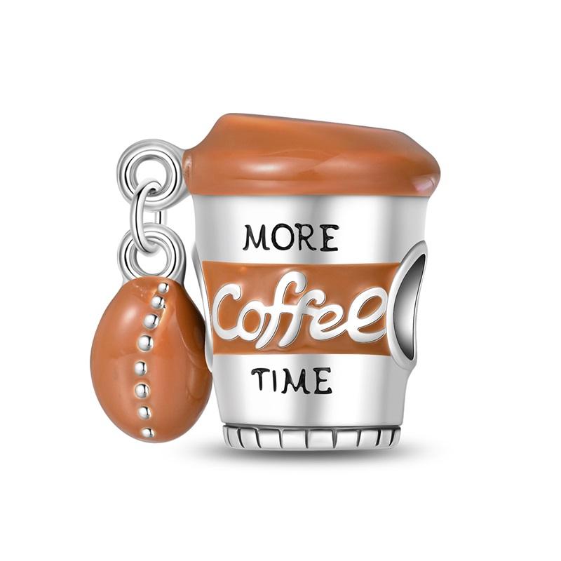 925 Silver Afternoon Tea Coffee Cup Cat Dessert Cake Charms Beads For Women Fit Bracelet DIY Jewelry Gifts
