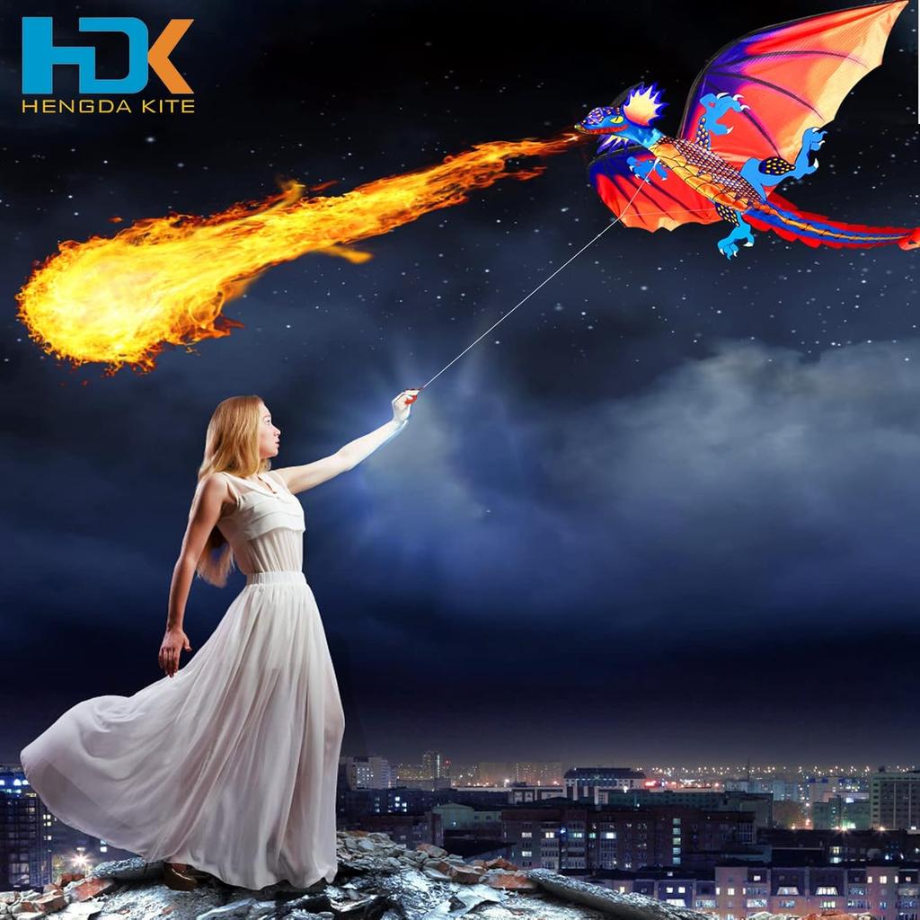 Upgrade Classical Dragon Kite, Easy to Fly for Beginners and Adults, 63-Inch Single Line with Tail