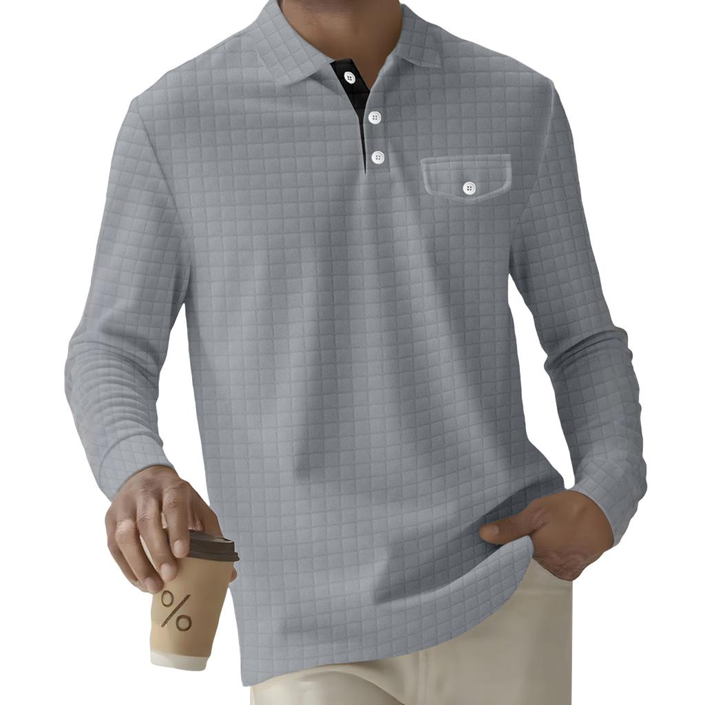 Мужской однотонный клетчатый топ с лацканами на пуговицах, карманом и длинными рукавами, мужской повседневный модный топ с длинными рукавами